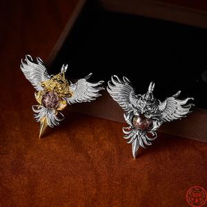 Pendentifs en argent sterling BOCAI S925 pour femmes et hommes, charme en quartz fantôme dominant qui étend ses ailes, bijoux en gros - Product Image 2