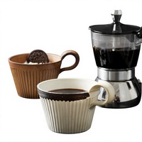 Tasse à latte en céramique côtelée rétro avec poignée, vaisselle rayée pour la maison, le bureau ou comme cadeau