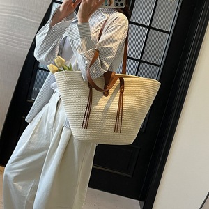 Collezione primavera estate 2025 Casual Tote da donna grande capacità All-Match borsa da spiaggia intrecciata monobraccio con due bottoni - Product Image 3