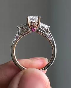 14K White Gold 3CT Moissanite Three Stone Classic Engagement Ring with Elegant Hidden Halo Wedding Anniversary Jewelry Gift - Product Image 5