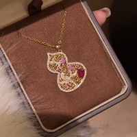 Collier vintage en forme de gourde serti de diamants et rubis, design 3D tendance, chaîne de clavicule