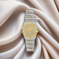 Relojes de Cristal con Diamantes de Moda Unisex a Bajo Precio, Relojes de Lujo para Hombre y Mujer, Reloj de Pulsera Analógico de Cuarzo de Acero Inoxidable Dorado