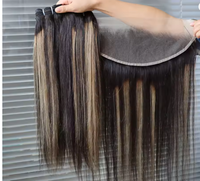 Extensions de cheveux humains vierges Remy gris piano 1B avec closure frontale en dentelle transparente – Vente en gros