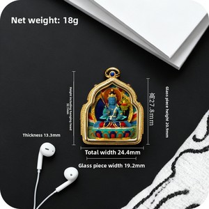 Colgante Thangka de latón chapado en oro pintado a mano, con motivos de Cinco Ye Huang Cai, Verde Tu <span class=keywords><strong>Mu</strong></span>, Ocho Zodiacos y Manjusri, estilo tibetano étnico - Product Image 4