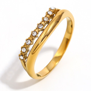 Stainless Steel 18K Gold Plated Curved Micro Inlaid Color Zircon <b>Ring</b> Light Luxury Stackable Niche Versatile <b>Thin</b> Women Band - Product Image 1