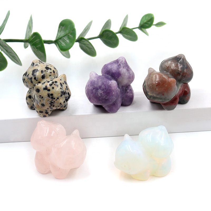 Cristal Natural tallado Pokemoned Bulbasaur Cristal Tallado Bulbasaur piedra artesanías para decoración del hogar regalo