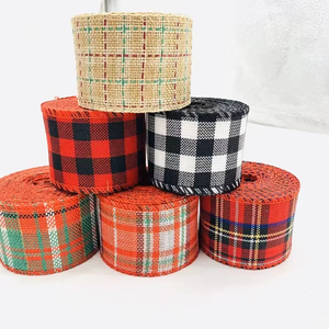 Usine Direct Filaire Plaid Cadeau Ruban Noir Rouge Ecosse Toile De Jute Artisanat Rouleau De Ruban Coloré pour DIY Emballage Cadeau De Noël - Product Image 1
