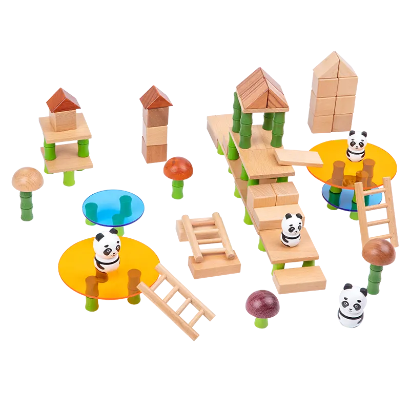 어린이 나무 빌딩 블록 장난감 조립 나무 팬더 대나무 숲 블록 손과 눈 협력 어린이 교육 완구