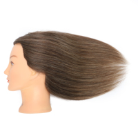 Tête d'entraînement professionnelle pour coiffeur de 14 pouces, 100% cheveux naturels pour la permanente et le décoloration