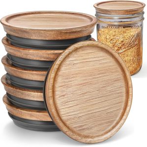 Tapas <span class=keywords><strong>de</strong></span> Boca Regular para Frascos Mason, Tapas Reutilizables <span class=keywords><strong>de</strong></span> Bambú y Madera <span class=keywords><strong>de</strong></span> Acacia <span class=keywords><strong>con</strong></span> Sello <span class=keywords><strong>de</strong></span> Silicona para Recipientes <span class=keywords><strong>de</strong></span> Vidrio - Product Image 4