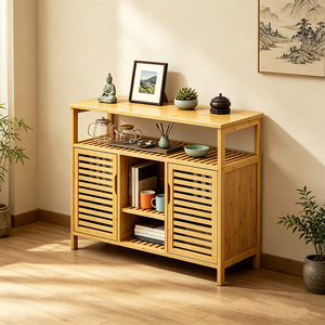 Mueble de Almacenamiento de Bambú de Varias Capas con Puertas y Estantes para Cocina y Comedor, Aparador de Color Madera Natural, 4 Niveles - Product Image 4