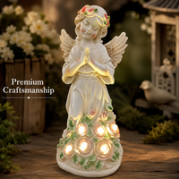 Statue de jardin solaire ange priant avec décor floral rose, lumières LED solaires intégrées, éclairage doux et chaleureux, cadeau de déménagement