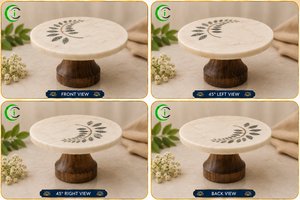 Handcrafted <b>White</b> Marble <b>Cake</b> Display <b>Stand</b> 12 Inch with Wooden Pedestal Decorative Kitchenware for Weddings Birthday Parties - Product Image 3