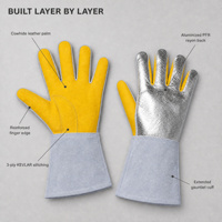 Gants de soudage industriels en cuir de vachette rayonne PFR aluminisé réfléchissant la chaleur, paume en cuir, coutures en Kevlar, manchette longue de 35 cm