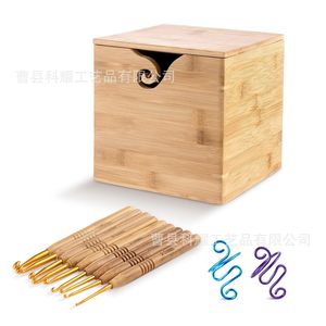 Bamboo Yarn <b>Storage</b> Box Square Wooden Wool <b>Knitting</b> Organizer Natural Wood Color Standing Type - Product Image 3