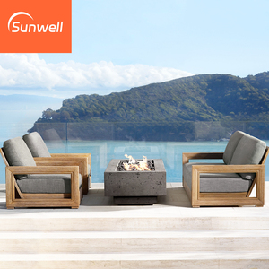 Luxus Outdoor Möbel <span class=keywords><strong>Lounge</strong></span> Set Garten Sofas Wasserdichte Teakholz Freizeit Patio Sofa Sets mit Couch tisch - Product Image 1