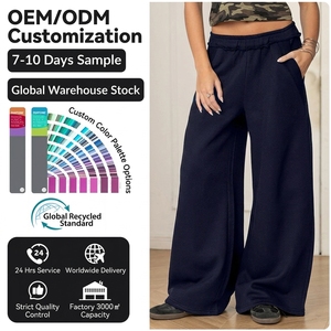 <span class=keywords><strong>Pantalon</strong></span> de survêtement essentiel pour <span class=keywords><strong>femme</strong></span>, doublé polaire, coupe large et ample, avec ourlet brut et taille élastique, coupe-vent - Product Image 1