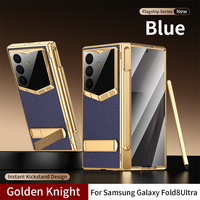 Casing Ponsel Kaca Temper Anti Gores Transparan dengan Bracket Tak Terlihat Mewah untuk Samsung Z Fold 6 7 8 Ultra Dilengkapi Stylus, Engsel Anti Jatuh