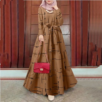 X-21 derniers vêtements arabes islamiques femmes col rond longue Maxi Robe turque dubaï Abaya imprimé vêtements pour femmes musulmanes