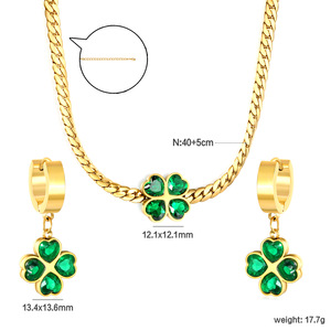 ชุดสร้อยคอและต่างหูรูปใบโคลเวอร์สี่แฉกประดับเพทาย สำหรับผู้หญิง ทำจากสแตนเลส สวมใส่ได้ทุกวัน ดีไซน์ลายพืชแบบฝังขอบ - Product Image 4