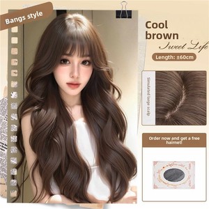 Perruque complète pour femme, en fibre haute température mate, avec effet de cuir chevelu frontal sans couture, franges droites, <span class=keywords><strong>cheveux</strong></span> longs ondulés bouclés - Product Image 6