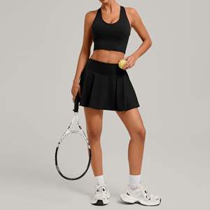 Nueva ropa de tenis con logotipo personalizado, conjunto de falda de tenis transpirable de secado rápido para mujer, cintura alta, cuello en U, ropa de paleta Y2k de alta calidad - Product Image 5