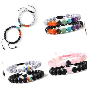 Foto del producto incluida: Pulsera de piedra Jet Stone con energía de llama doble para tiendas de regalos, para hombres y mujeres, con informe de materiales. - Product Image 1