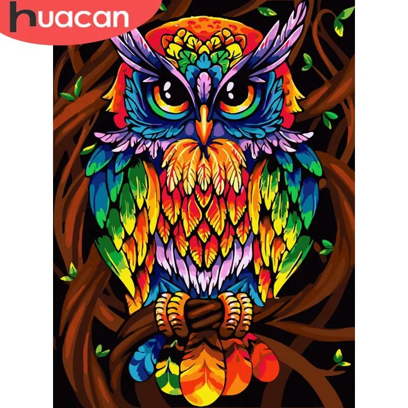 Huacan Sơn Bằng Số Owl Sơn Bằng Số Động Vật Bộ Dụng Cụ Trang Trí Tường Nghệ Thuật Hình Ảnh Đóng Khung Trên Vải Tự Làm Quà Tặng