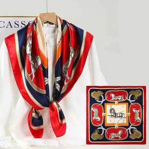 ผ้าพันคอไหมลายดอกไม้ พรีเมียม 90x90 ซม. ผ้าพันคอไหมทวิลล์ สไตล์ชาติพันธุ์ ผ้าพันคอป้องกันแสงแดดสำหรับฤดูร้อน <span class=keywords><strong>เครื่อง</strong></span>ประดับแฟชั่น - Product Image 5