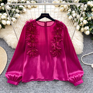 Lumière Mature Vent Vintage Senior Sense Chemise Femme Fleur Bulle Manches Royal <span class=keywords><strong>Soeur</strong></span> Tempérament <span class=keywords><strong>Blouse</strong></span> - Product Image 1