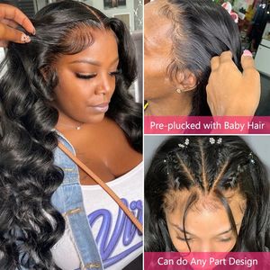 HD pré-coupé Remy cheveux corps vague dentelle avant perruque avec frange sans colle 13x5 dentelle transparente 36 pouces étiré longueur 4x4 dentelle taille - Product Image 3