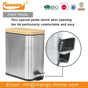 Pedal Bin New Eco-friendly Bamboo Lid Stainless Steel Foot Pedal 3L 5L Waste Bin Metal Garbage Bin Dust Bin For Kitchen Bathroom Office