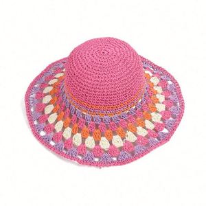 Colorful <b>Paper</b> Crochet <b>Paper</b> Straw Bucket Hat Female Summer New Holiday Large Brim Beach Leisure Sunshade Bucket Hat Straw - Product Image 4