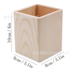 Wooden Pen Holder Square <b>Solid</b> <b>Wood</b> <b>Desk</b> Organizer For Office Home Student Supplies With Flowers And Pencils - Product Image 4
