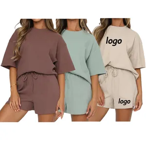 2023 Wholesale Custom Summer Casual Women Clothing Short Lounge Set Oversize T Shirt Jogger Shorts Set