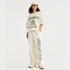 Übergroße hellbraune Herren T-Shirt Baumwolle Ela stane Polyester Jungen Modern Cut Overs ize Herren 260G Mit Print <span class=keywords><strong>Pants</strong></span> Sets - Product Image 4