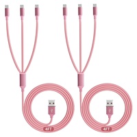 Kabel V8 mikro multifungsi, kepang nilon Logo kustom 1.2 m 4 kaki USB 3 in 1 untuk ponsel pintar