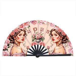 Éventail pliable en bambou de 33 cm pour festivals, promotions et fêtes – Éventail à main en nylon élégant avec motif peint - Product Image 2