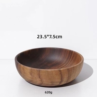 Bol en Bois d'Acacia de Style Japonais à Fond Plat pour Hôtellerie et Restauration, Saladier ou Bol à Soupe Monobloc