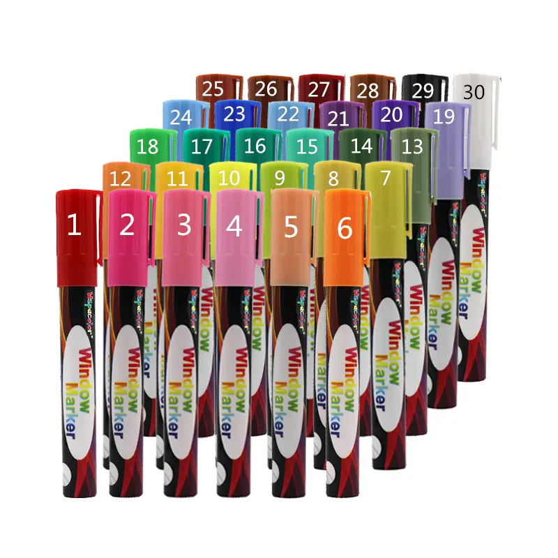 30 Colors 6mm Eco-friendly OEM Dry-Erase & Wet-Erase Neon Liquid Chalk Marker For Black Board, bristol Board, Glass, Mirror