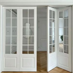 Porta Interna Moderna a <span class=keywords><strong>4</strong></span> Pannelli in HDF/MDF con Anima Vuota, Finitura Bianca Primer, per Bagno/WC, con Design a Filo in Legno, Pieghevole - Product Image 5