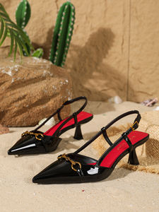 Sandales <span class=keywords><strong>à</strong></span> <span class=keywords><strong>Talon</strong></span> Chaton en Cuir Verni Élégantes pour <span class=keywords><strong>Femme</strong></span> 8373-5, Chaussures <span class=keywords><strong>à</strong></span> Talons Hauts Rehaussantes, Design Simple pour le Printemps - Product Image 4