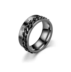 YIWU YASHI nuevo anillo negro oro rosa goteo rotador Acero inoxidable vacío girasol pareja anillo dedo anillo
