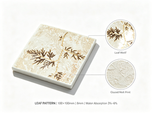 Piastrella in Ceramica Effetto Foglia 100x100mm, Stampa Serigrafica a Mano, Motivo Botanico Raffinato <span class=keywords><strong>per</strong></span> <span class=keywords><strong>Rivestimento</strong></span> <span class=keywords><strong>Cucina</strong></span> - Product Image 3