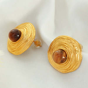 Pendientes de Oro con Ojo de Tigre Estilo Francés, Líneas Circulares Geométricas, Engaste de Bisel, Joyería de Fiesta para Mujer - Product Image 4