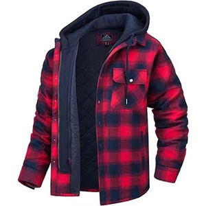 Casaco Casual de Manga Longa com Zíper em Material Premium para Outono e Inverno, Acolchoado e com Capuz em Flanela Xadrez para Homens - Product Image 2