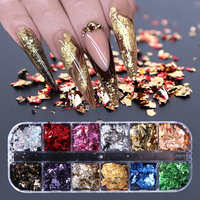 12 grilles holographiques aluminium feuille d'ongle flocons autocollants paillettes 3D paillettes décoration feuille d'art d'ongle