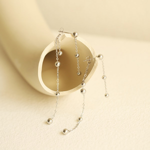 Trendy <b>Tassel</b> <b>Earrings</b> Mid Length Metal Ball Round Pendant Stainless Steel Gold-Plated Party Occasion - Product Image 2