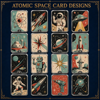 Tarjetas Coleccionables Metálicas Impresas con Diseño Espacial Atómico, Retro, Astronauta, Cohete, Robot, OVNI, Souvenir, Venta al Por Mayor