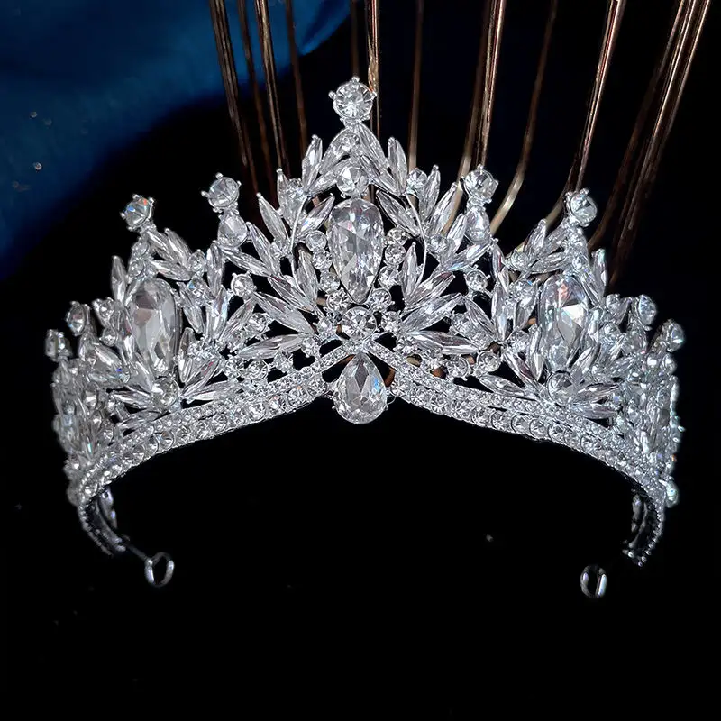 Gelegeerd Kristal Grote Optocht Kroon Eur-Amerika Sprankelend Getrouwd Tiara Bruids Couronne Luxe Diamant Weelderige Accessoires Femme